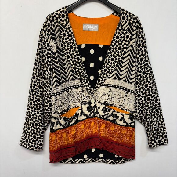 Vintage Platinum by Dorothy Schoelen Blouse Top Shirt Size Large Artsy C048 -2 - Picture 12 of 16